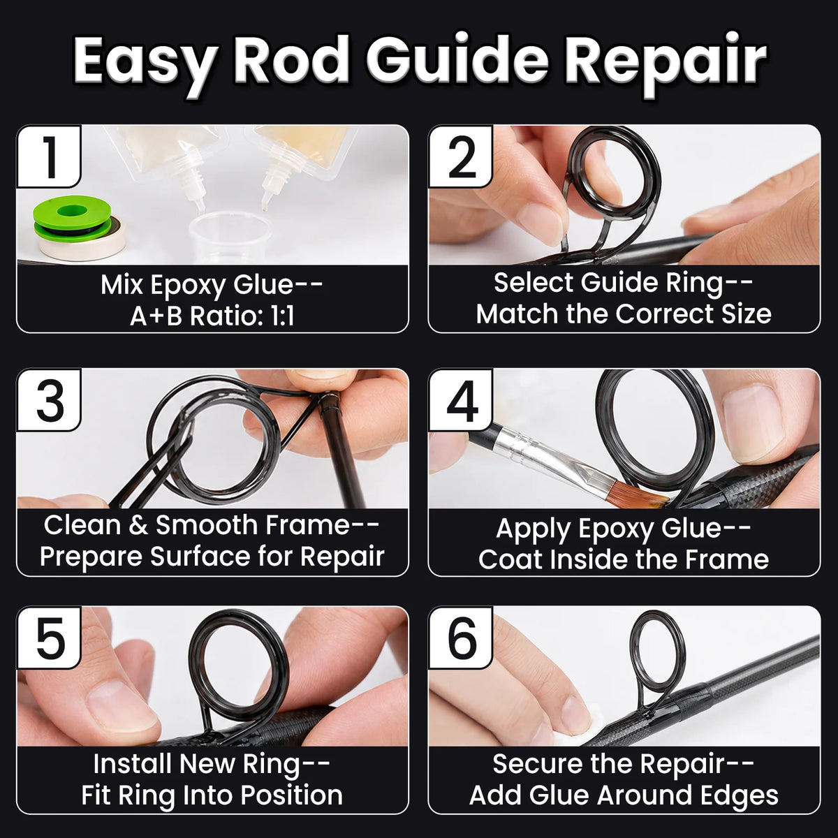 9KM Fishing Rod Eyelet Repair Kit Fishing Rod Rings Repair Kit 48-160pcs Ceramic Rings