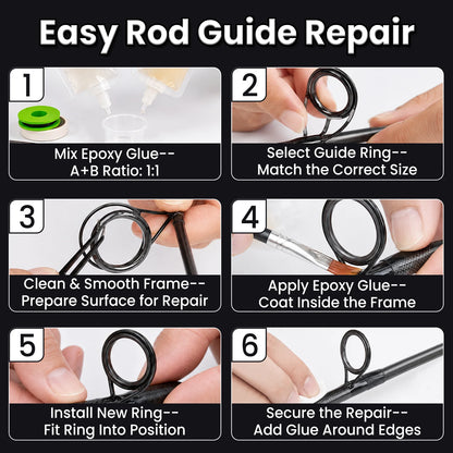 9KM Fishing Rod Eyelet Repair Kit Fishing Rod Rings Repair Kit 48-160pcs Ceramic Rings