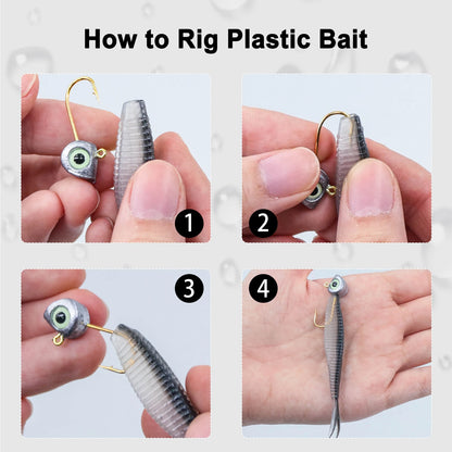 Swimbait Hook 10pcs Jig Head Hook with Luminous 3D Eyes Gold Soft Worm Hook