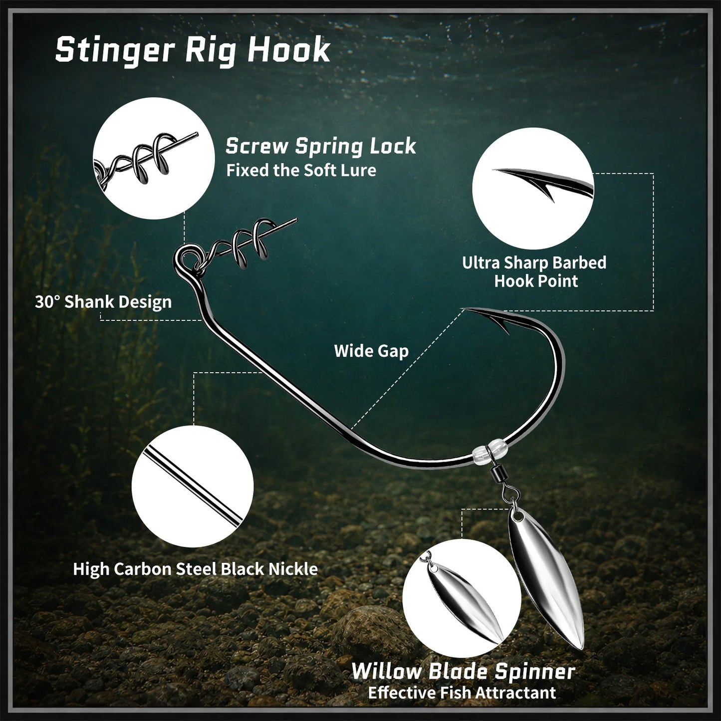 9KM Swimbait Hooks with Willow Blade 10pcs Weedless Twist Lock Bait Stopper Worm Hook