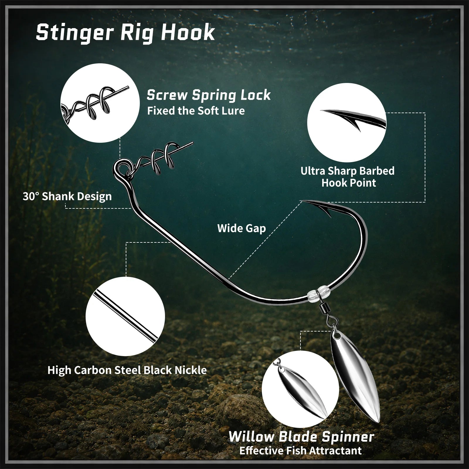 9KM Swimbait Hooks with Willow Blade 10pcs Weedless Twist Lock Bait Stopper Worm Hook