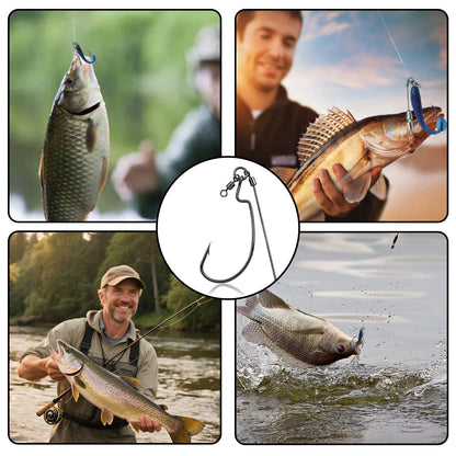 9KM Tokyo Rig 10pcs Fishing Hooks Weedless Bass Rig for Soft Plastic Worm Craw Swimbait
