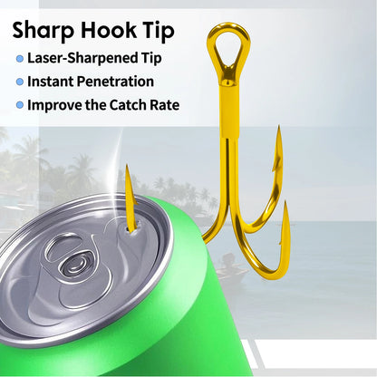 9KM Fishing Treble Hook 25pcs Gold Triple Hook Fishing Lure Replacement Hook for Saltwater 