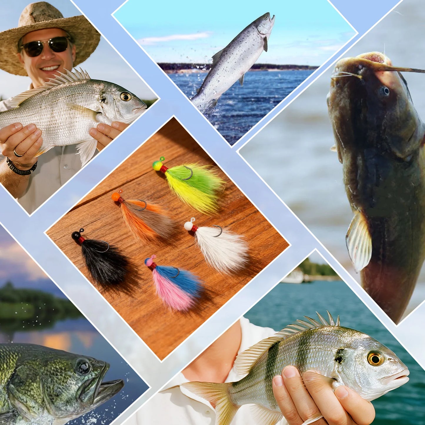 Crappie Fishing Jigs Hook Kit 5pcs Hand-Tied Marabou Jig for Trout Magne