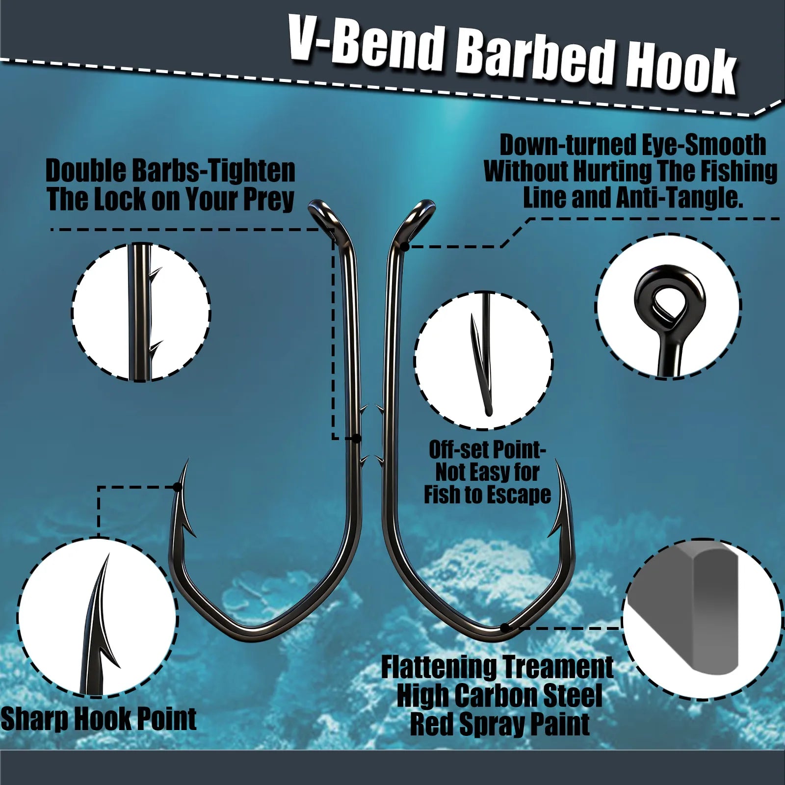 Baitholder Hook 50-100pcs Offset Sea Barbed Hook V-Bend Worm Hook
