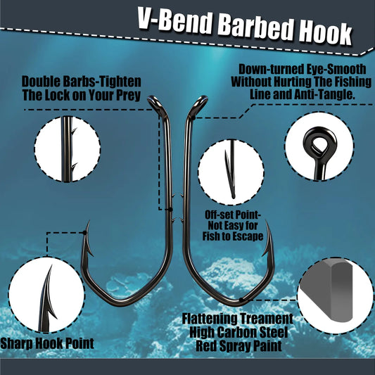 Baitholder Hook 50-100pcs Offset Sea Barbed Hook V-Bend Worm Hook