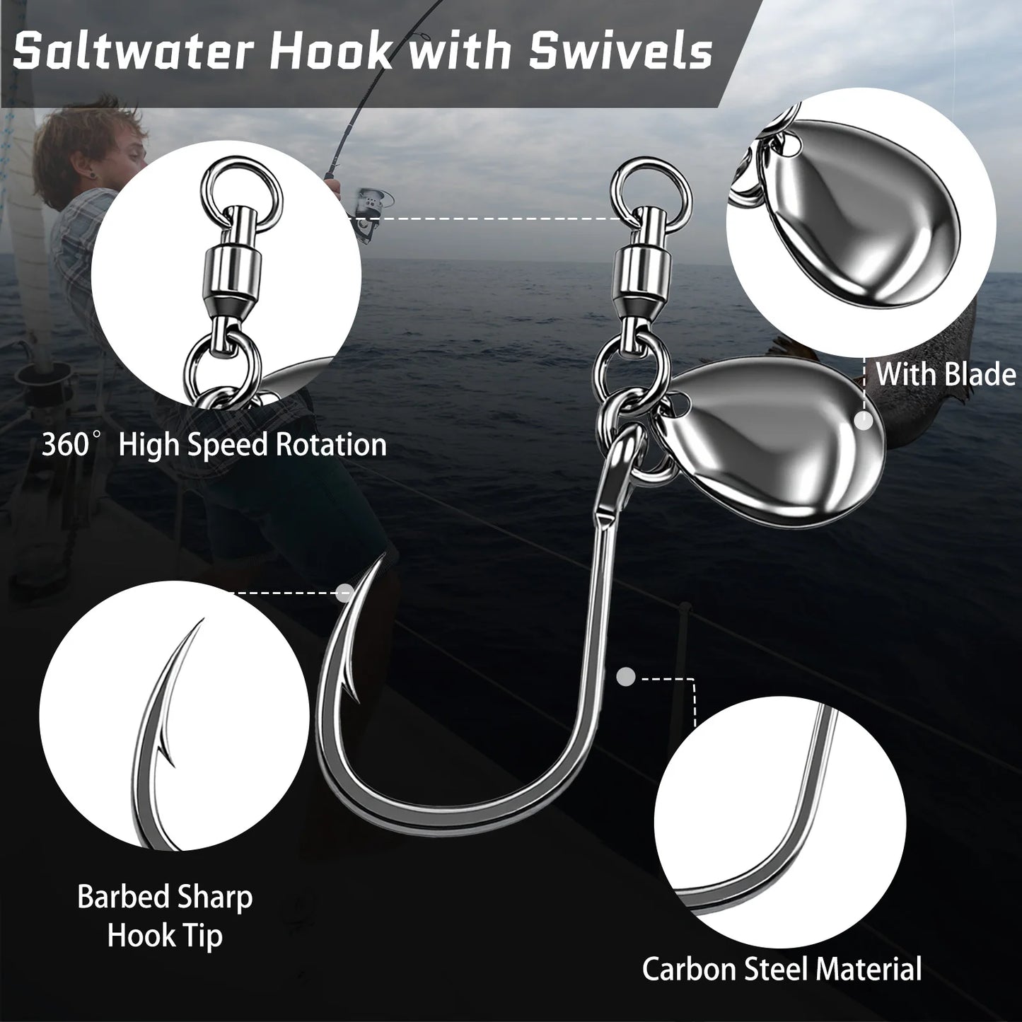 Fishing Hook Big with Swivel&Spoon Live Bait Hook Circle Hooks