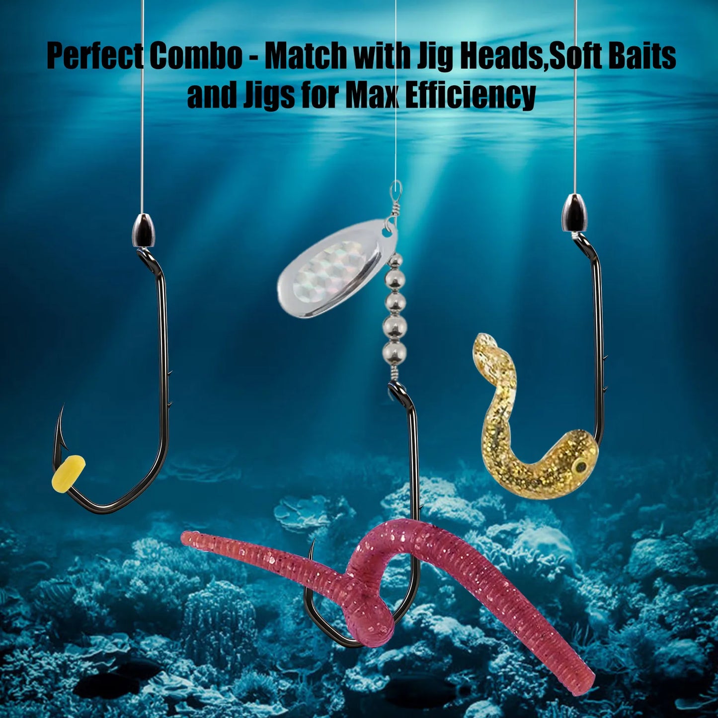 Baitholder Hook 50-100pcs Offset Sea Barbed Hook V-Bend Worm Hook