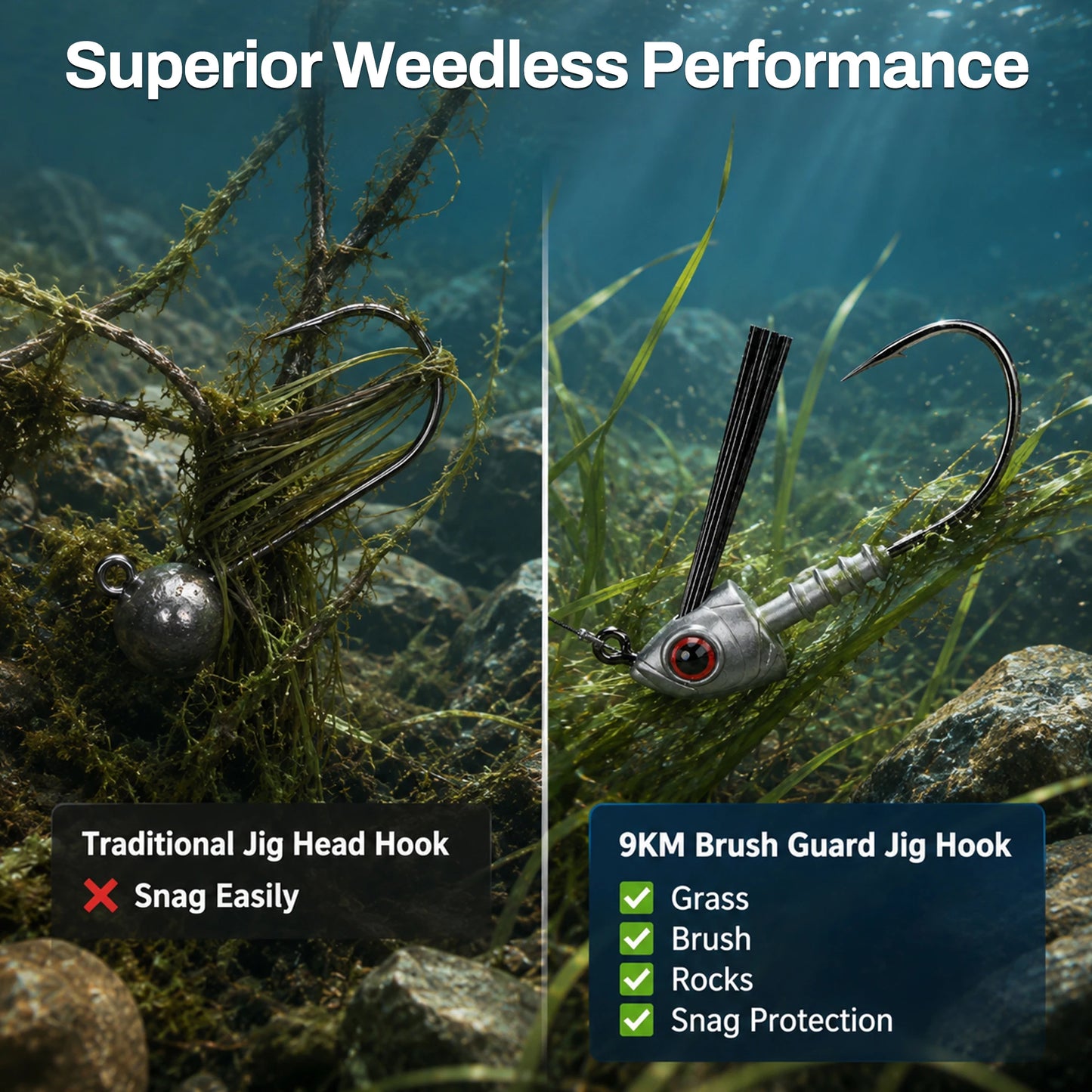 9KM Weedless Swimbait Jig Heads Hook 10pcs Swiming Jig Hook with with Fiber Weed Guard