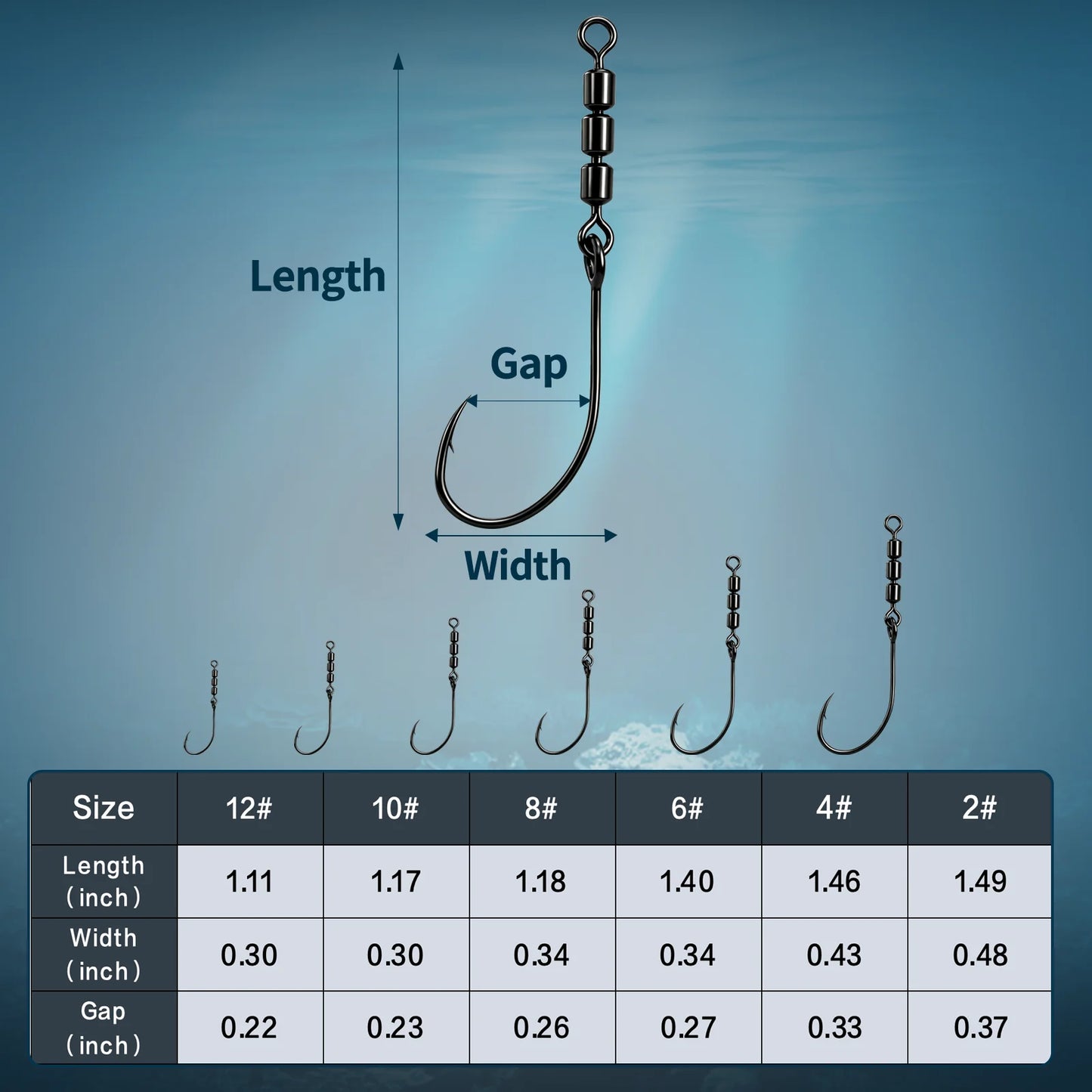 9KM 10pcs Fishing Spinning Hook with Swivel Rotating Rig Hook for Trout Bass Freshwater Fishing