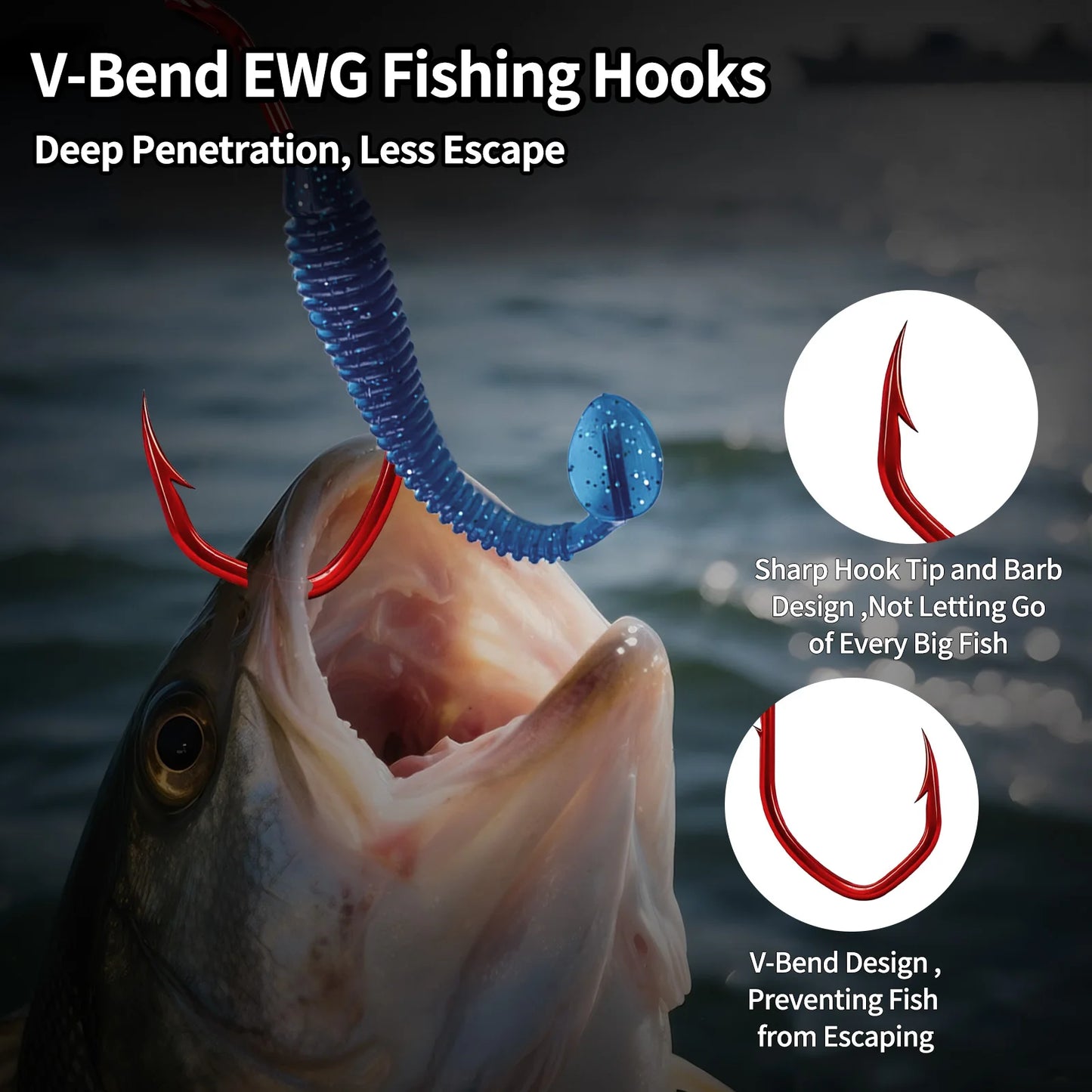 Baitholder Hook 50-100pcs Red Fishing Hook Offset Sea Barbed Hook V-Bend Worm Hook