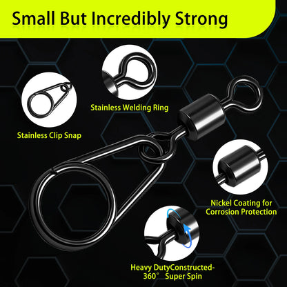 9KM Fishing Swivel Snap 25-50pcs Back Barrel Swivel Snap Heavy Duty Lure Line Connector