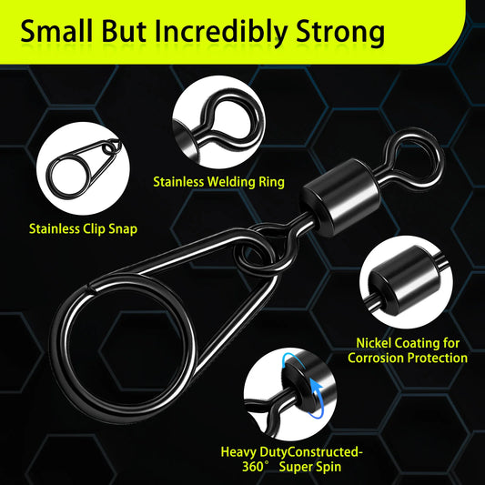 9KM Fishing Swivel Snap 25-50pcs Back Barrel Swivel Snap Heavy Duty Lure Line Connector