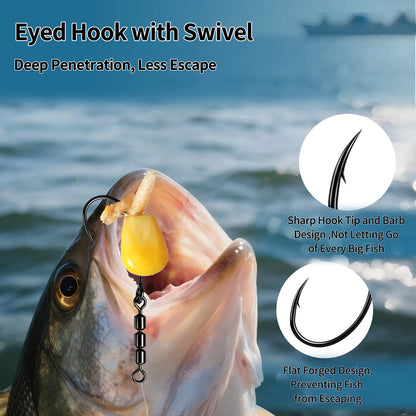9KM 10pcs Fishing Spinning Hook with Swivel Rotating Rig Hook for Trout Bass Freshwater Fishing