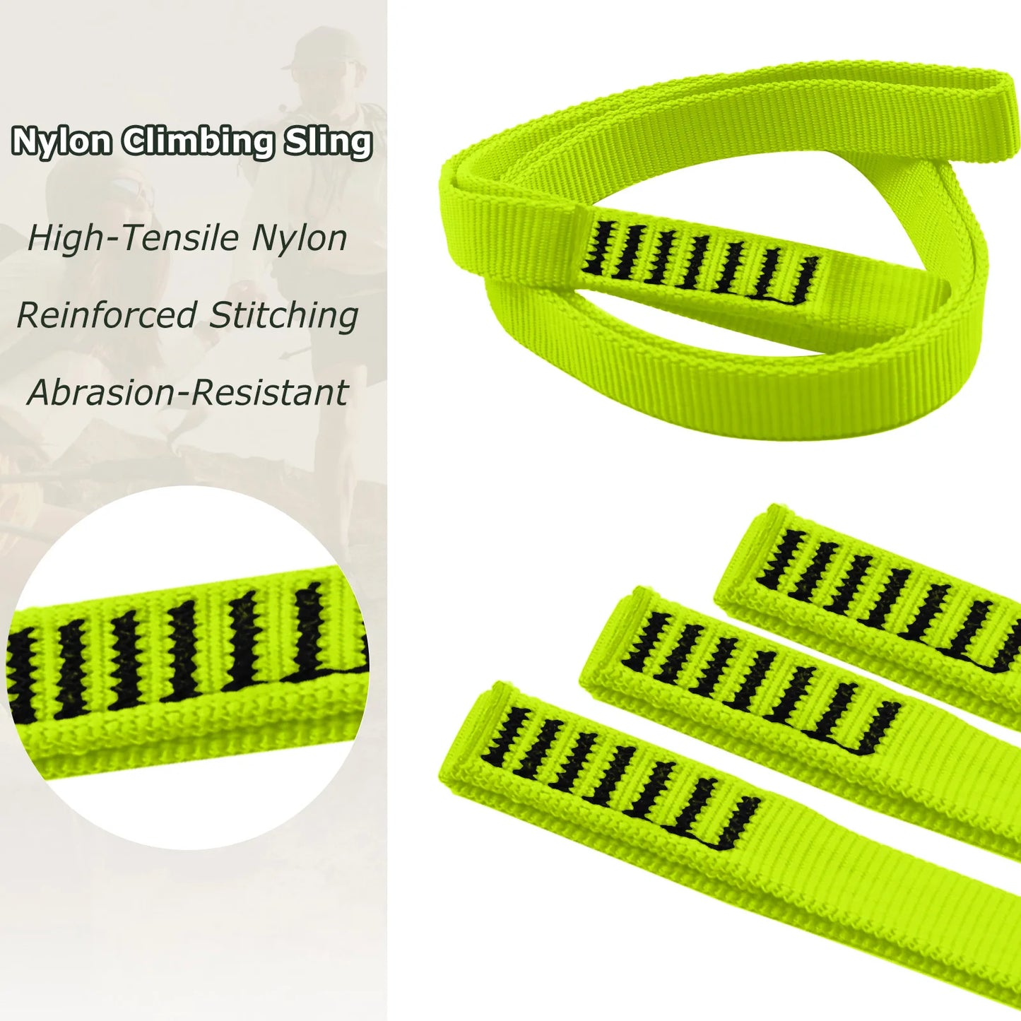 Climbing Sling 3pcs Greem Sling 16mm Nylon Webbing UIAA Certified, 23kN Strength for Rock Climbing Mountaineering