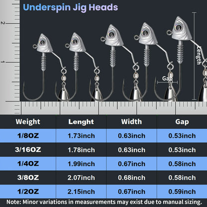 Underspin Jig Heads Hook 6pcs Fishing Swimbait Jig Hook with Spinner Blade