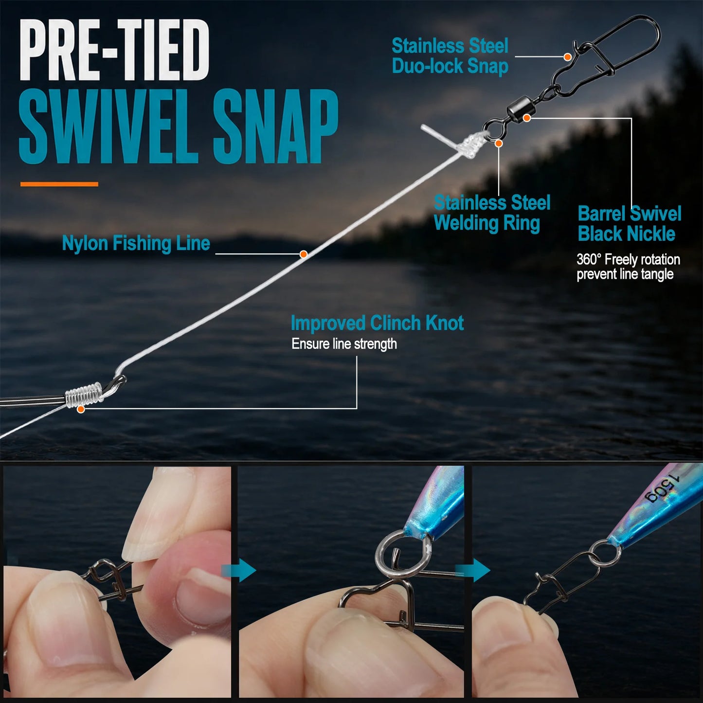 9KM Pre-Tied Inline Circle Hook 5-10pcs 4X Strong Non-Offset Fishing Hook with Leader Line for Surf Rig Saltwater