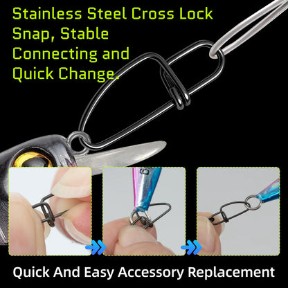 9KM 10PCS Steel Wire Leader with American Swivel Dual Snap Silver