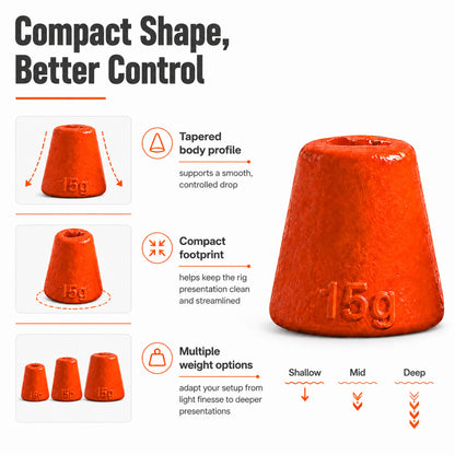 9KM Fishing Weight Sinker for Stinger Rig 1pcs UV Orange Fishing Lead Cone Shaped