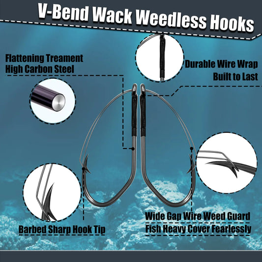 Wacky Weedless Hook 30-90pcs V-Bend Fishing Hook Wacky Rig Hook