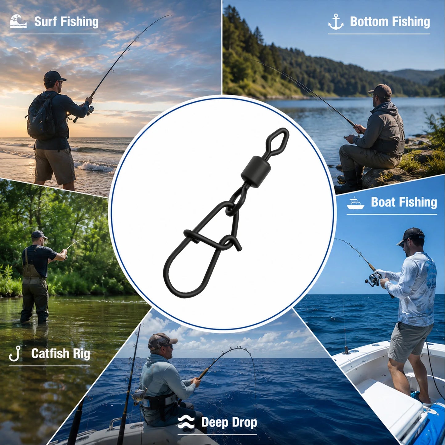 9KM Fishing Swivel Snap 15-45pcs PTFE Barrel Swivel Snap High Strength Lure Line Connector