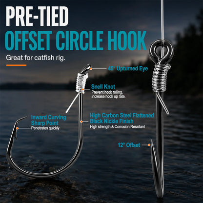 5-10pcs 9KM Pre-Tied Circle Hook for Surf Fishing Rig Offset Fishing Hook with Barrel Swivel for Catfish Striped Bass Snapper