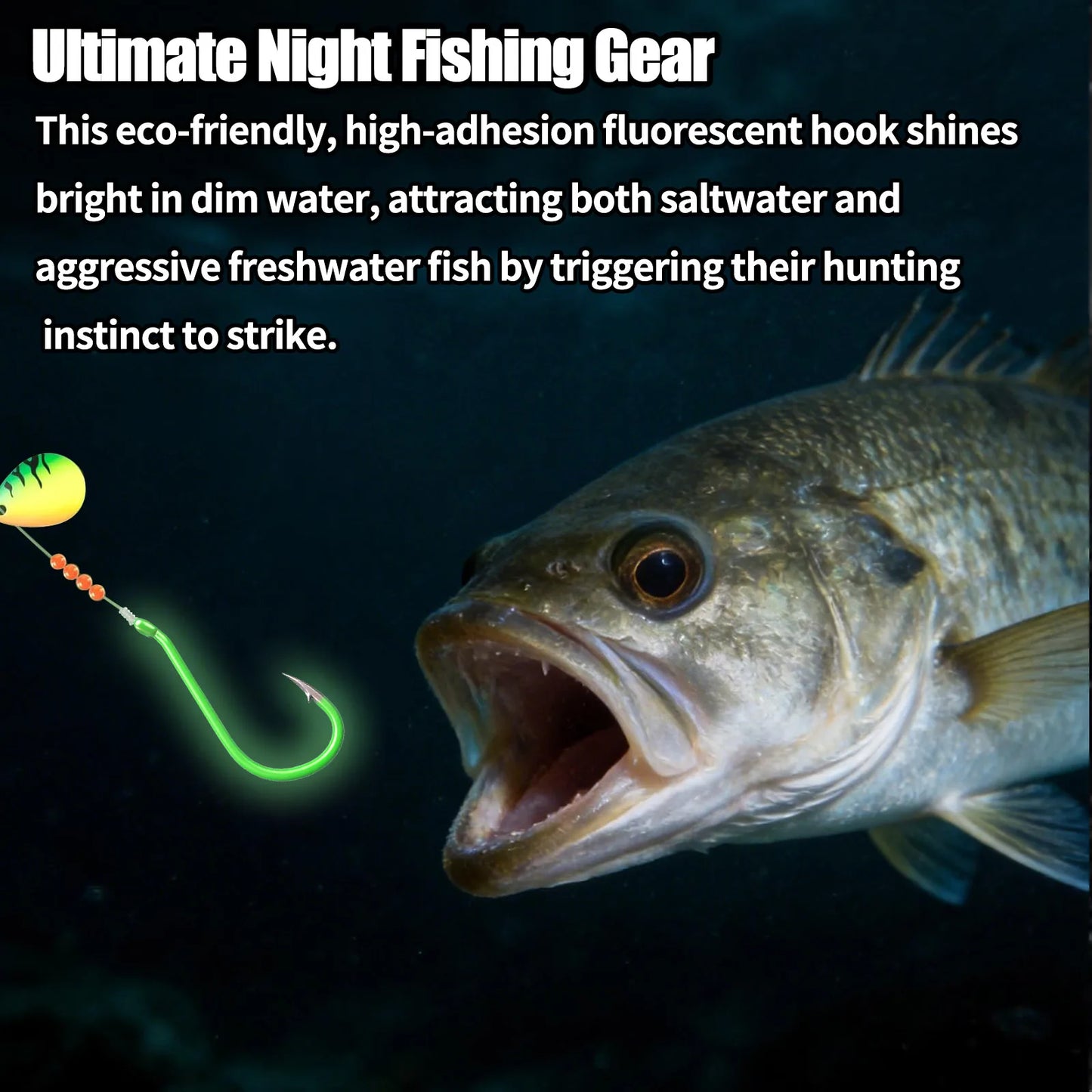 9KM Fishing Octopus Hook 25-100pcs Luminous Fishing Hook Offset Heavy Duty Live Bait Hook