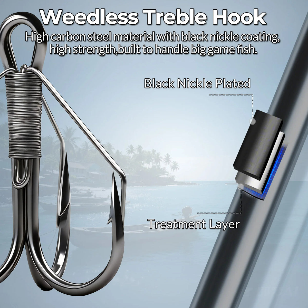 9KM Weedless Treble Hook 8pcs-24pcs Replacement Hooks for Baits Triple Hook with Weedless Wire Guard
