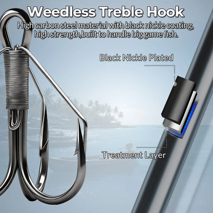 9KM Weedless Treble Hook 8pcs-24pcs Replacement Hooks for Baits Triple Hook with Weedless Wire Guard