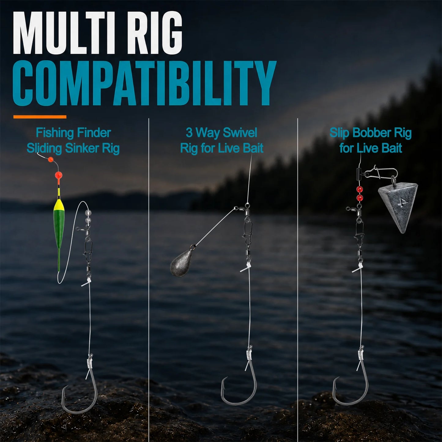 5-10pcs 9KM Pre-Tied Circle Hook for Surf Fishing Rig Offset Fishing Hook with Barrel Swivel for Catfish Striped Bass Snapper