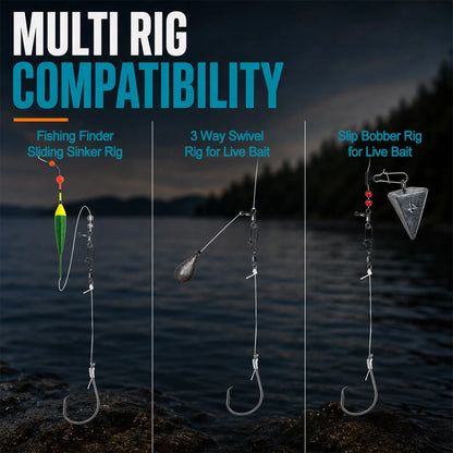 5-10pcs 9KM Pre-Tied Circle Hook for Surf Fishing Rig Offset Fishing Hook with Barrel Swivel for Catfish Striped Bass Snapper