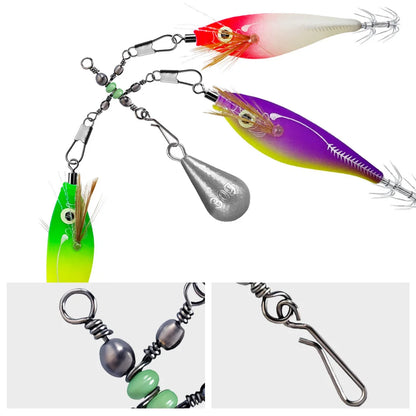 Squid Swivel with Glow Beads Luminous 10pcs 3 Way Swivel Fishing Pin Connector