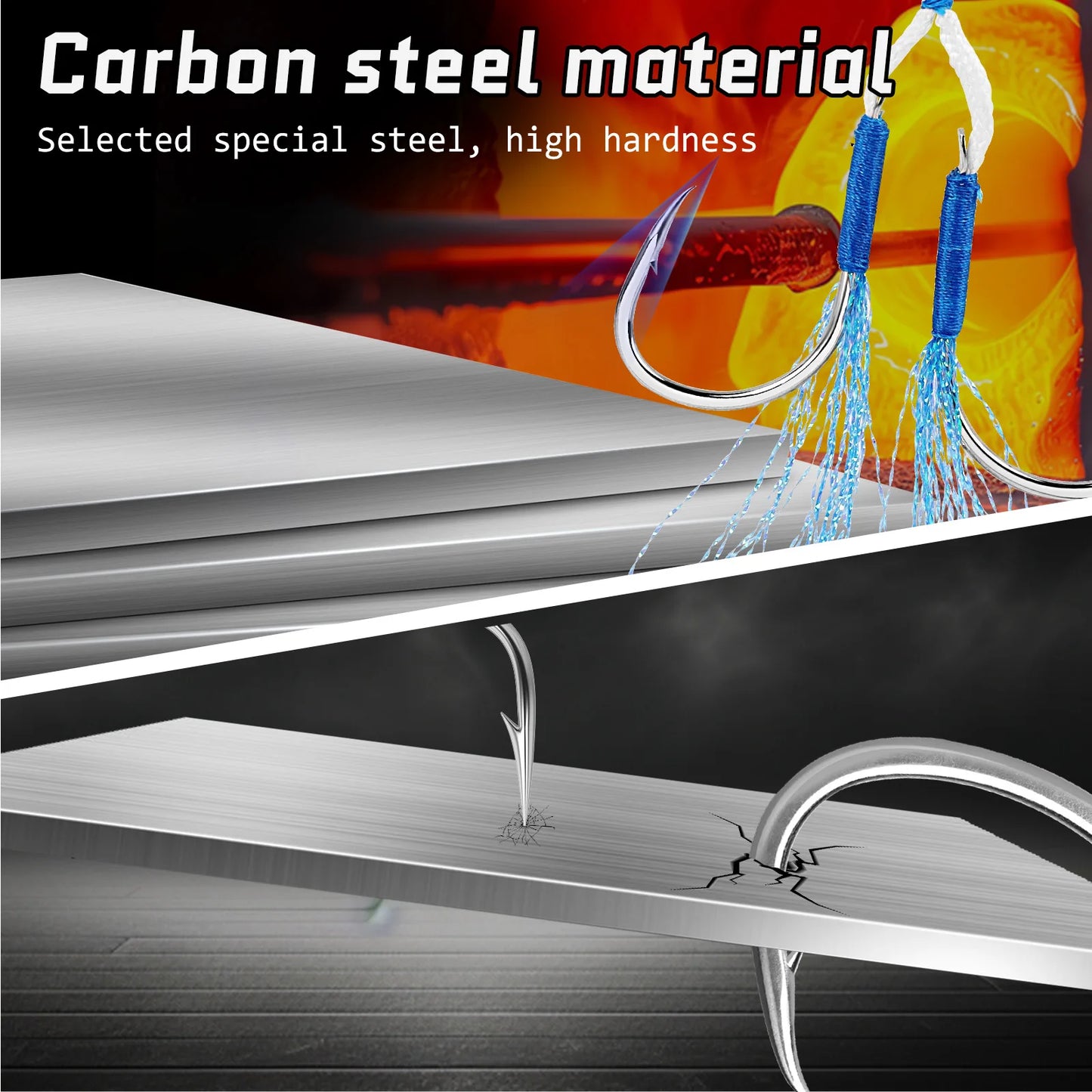 Fishing Assist Hook 10-20pcs Double Pair Barbed Hook with Blue Feather