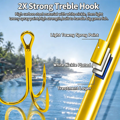 9KM Fishing Treble Hook 25pcs Gold Triple Hook Fishing Lure Replacement Hook for Saltwater 