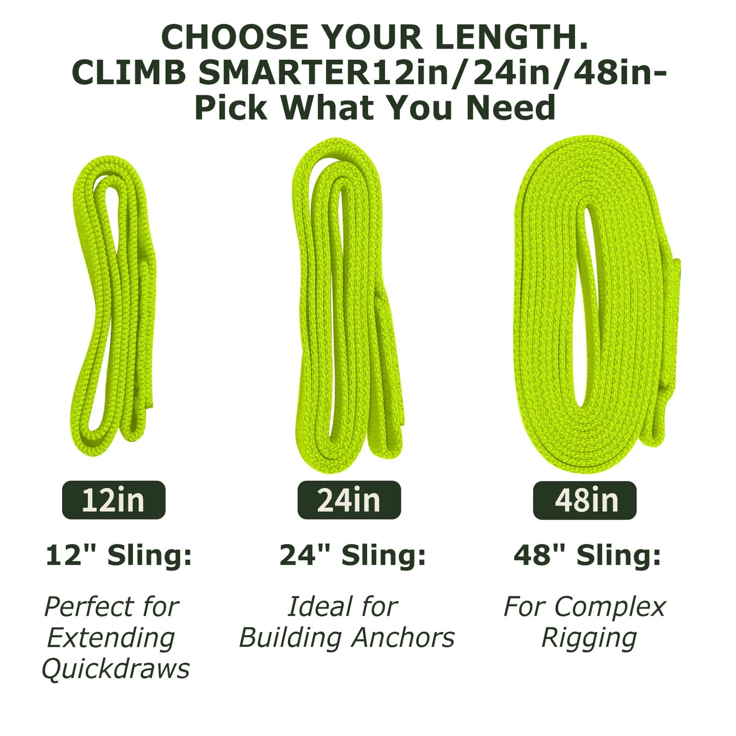 Climbing Sling 3pcs Greem Sling 16mm Nylon Webbing UIAA Certified, 23kN Strength for Rock Climbing Mountaineering