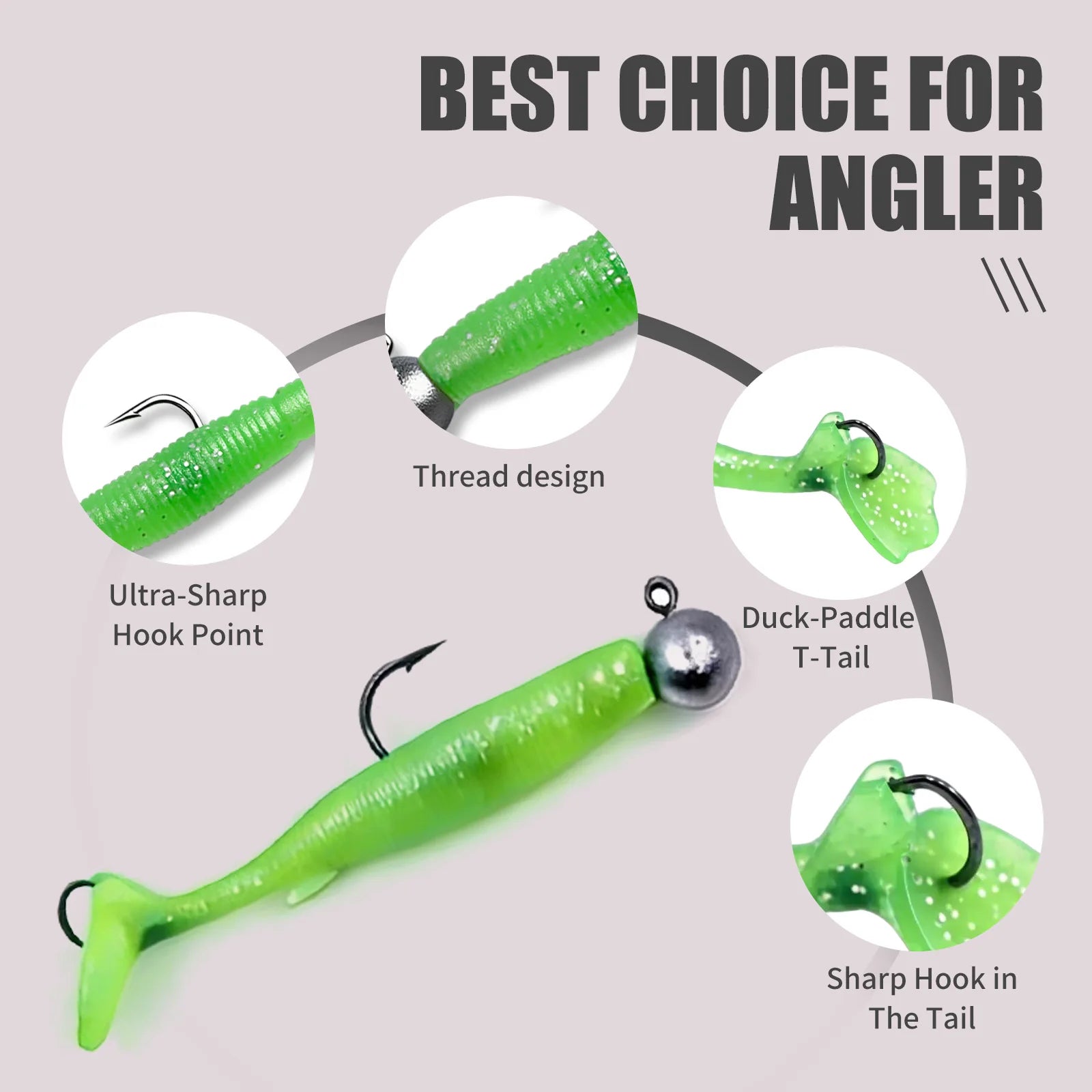 Soft Fishing Lure 5pcs/Set for Bass Fishing Paddle Tail Swim Baits Double Hooks Catfish Bait T-Tail Lures