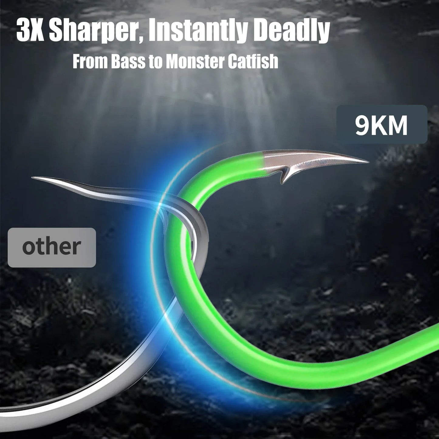 9KM Fishing Octopus Hook 25-100pcs Luminous Fishing Hook Offset Heavy Duty Live Bait Hook