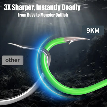 9KM Fishing Octopus Hook 25-100pcs Luminous Fishing Hook Offset Heavy Duty Live Bait Hook