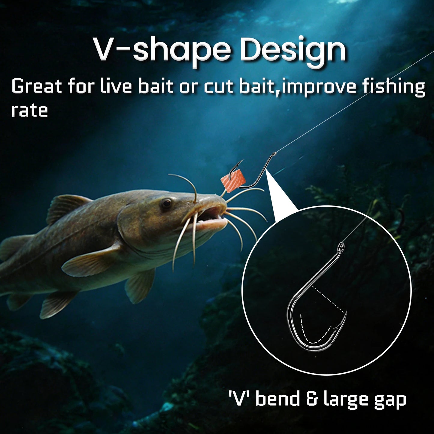 9KM Big Game Fishing Hook 20pcs Heavy Duty V-Bend Hook Strong Large Hook Saltwater Fishing