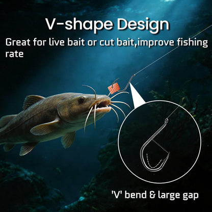 9KM Big Game Fishing Hook 20pcs Heavy Duty V-Bend Hook Strong Large Hook Saltwater Fishing