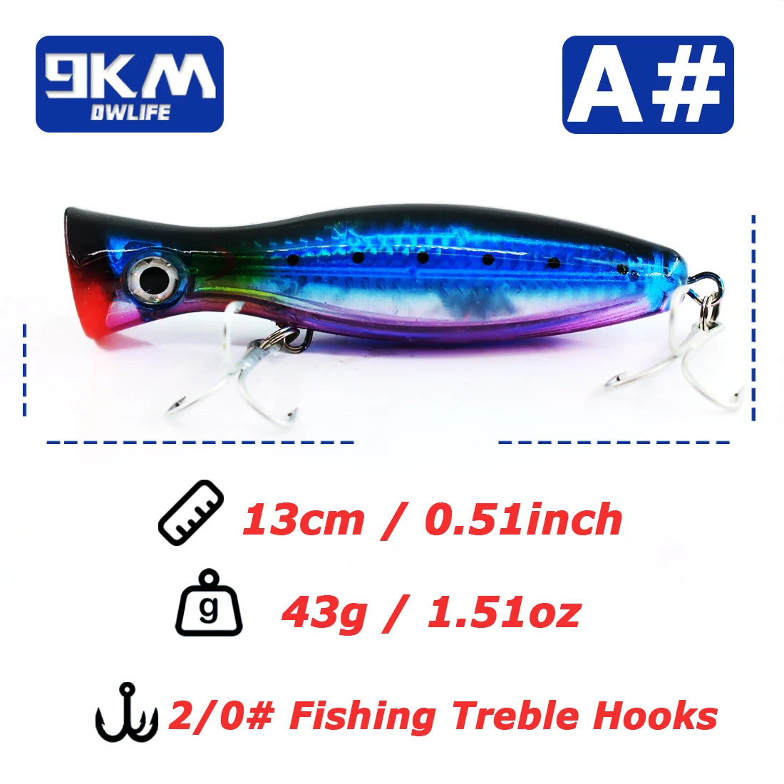 doitpe fishing lure 13cm Popper Fishing Lure Saltwater Topwater Popper Lures with Treble Hook for Striper Tuna Bluefish Offshore Large Predator Fish