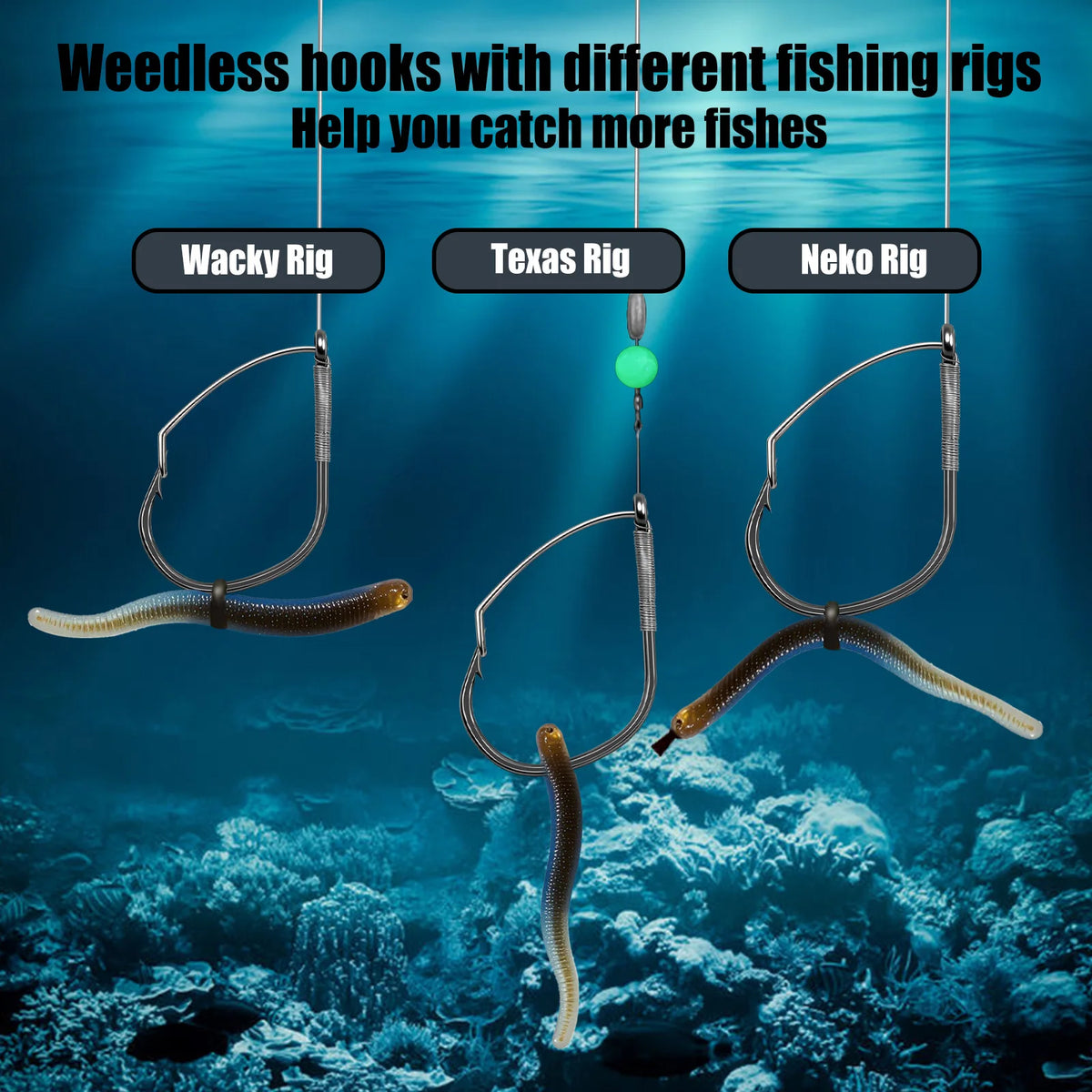 9KM Weedless Wacky Rig Hook 50-200pcs V-Bend Worm Hook with Wire Guard for Bass Fishing Neko Wacky Texas Rig