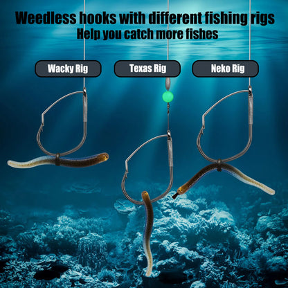 9KM Weedless Wacky Rig Hook 50-200pcs V-Bend Worm Hook with Wire Guard for Bass Fishing Neko Wacky Texas Rig