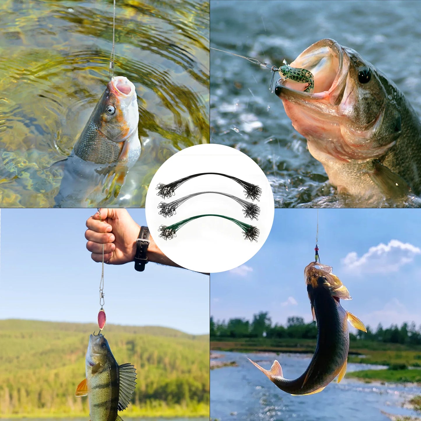 9KM Steel Wire Leader with Swivel 15cm-40cm Anti Bite Fishing Line