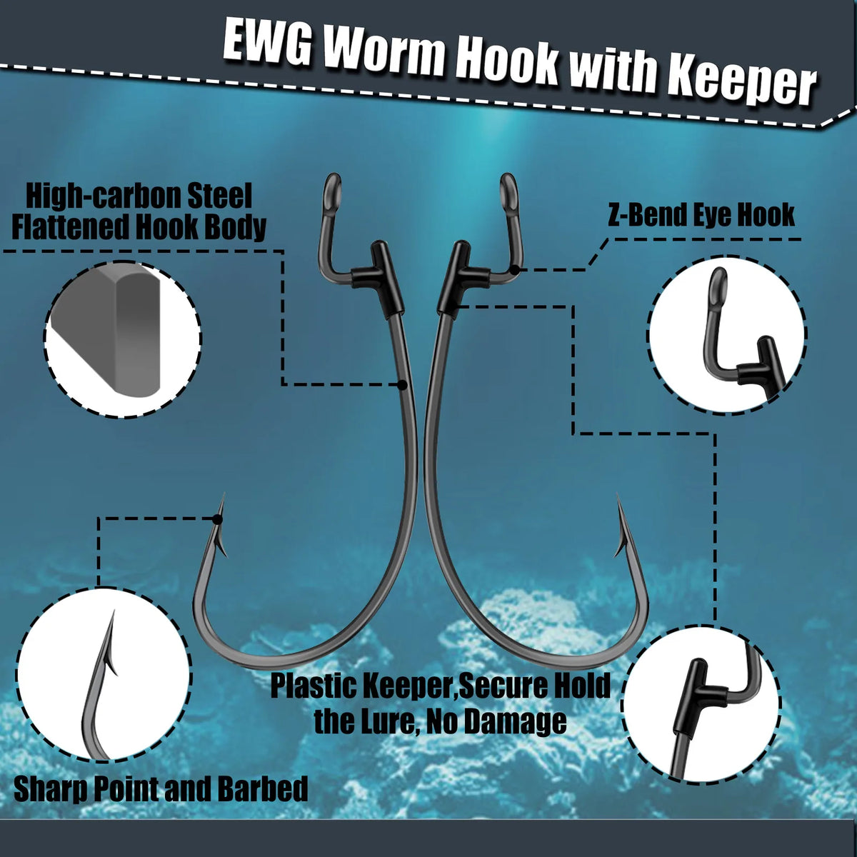 9KM EWG Worm Hook with Silicone Keeper 10 Set Fishing Worm Hook for Soft Lure Texas Carolina Rig 