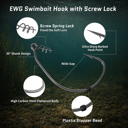 9KM Weedless Swimbait Hook 25pcs Extra Wide Gap Swimbait Hook with Bait Stopper Beads