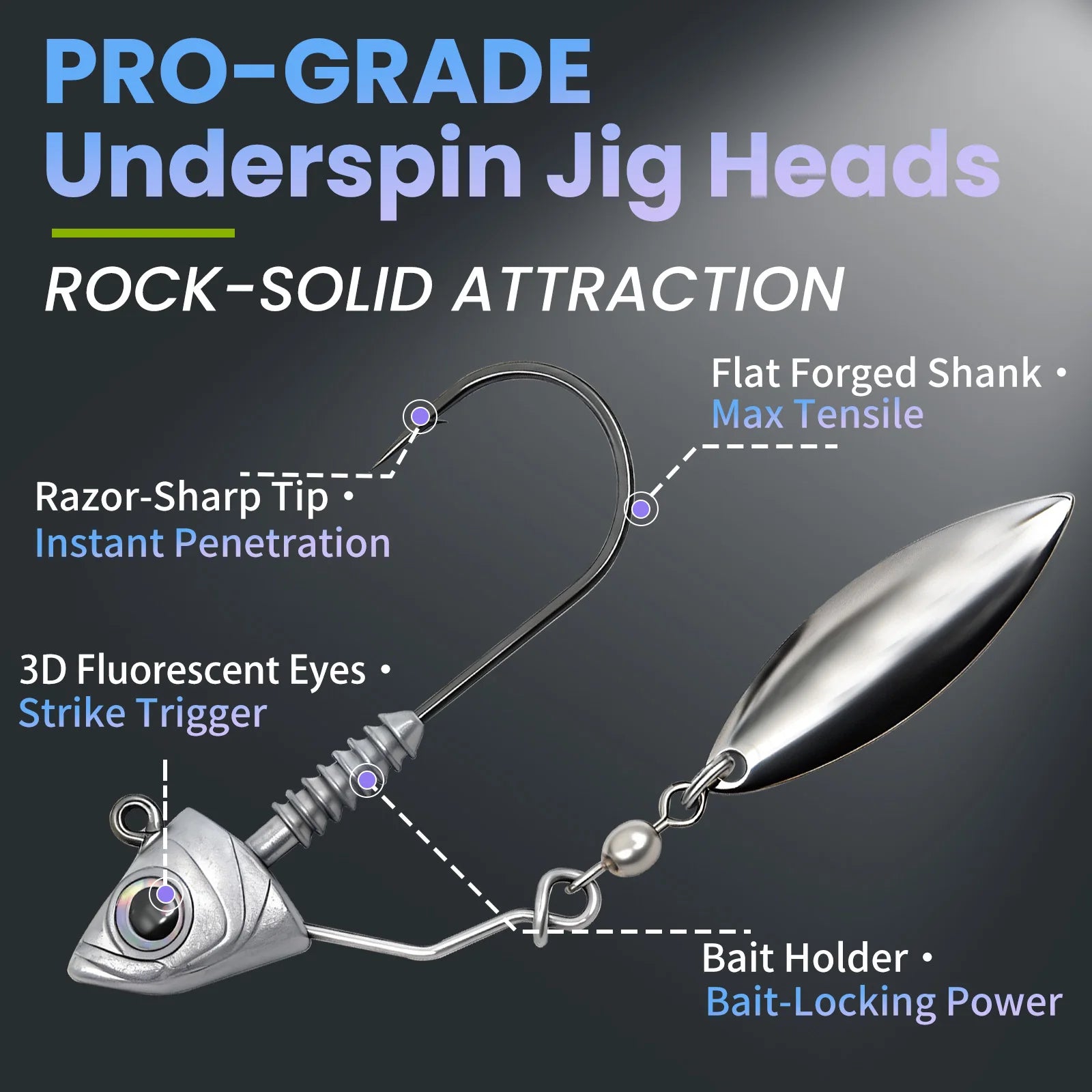 Underspin Jig Heads Hook 6pcs Fishing Swimbait Jig Hook with Spinner Blade