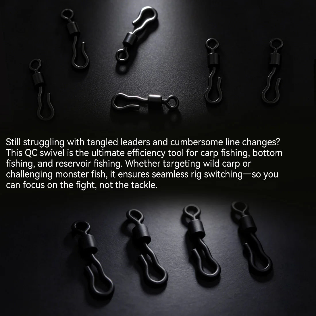 50-100pcs Extended Wavy American Snap Swivel Matte Black Bearing Rolling Connector