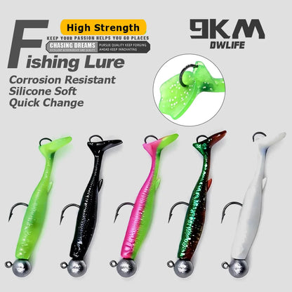 Soft Fishing Lure 5pcs/Set for Bass Fishing Paddle Tail Swim Baits Double Hooks Catfish Bait T-Tail Lures