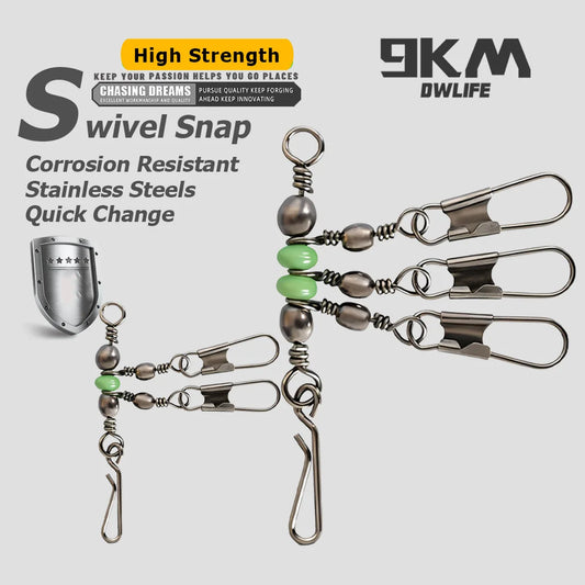 Squid Swivel with Glow Beads Luminous 10pcs 3 Way Swivel Fishing Pin Connector